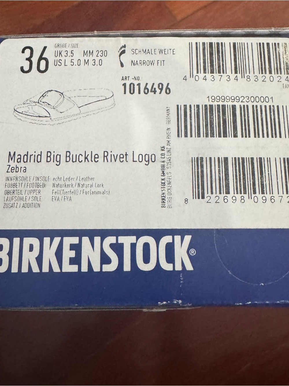 Birkenstock Rare NWT Madrid Big Buckle Rivet Logo Slide Zebra 🦓 Prinf 36 - Picture 2 of 7